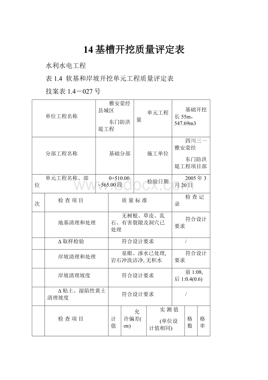 14基槽开挖质量评定表.docx