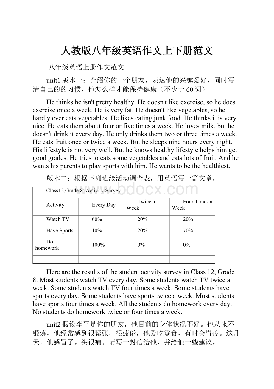 人教版八年级英语作文上下册范文.docx