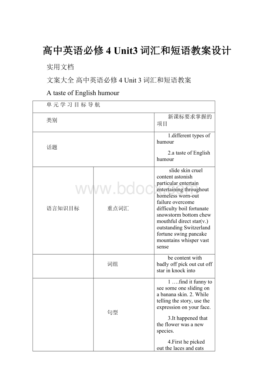 高中英语必修4 Unit3词汇和短语教案设计.docx