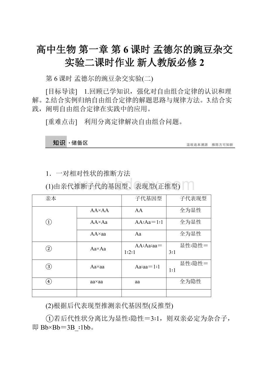 高中生物 第一章 第6课时 孟德尔的豌豆杂交实验二课时作业 新人教版必修2.docx