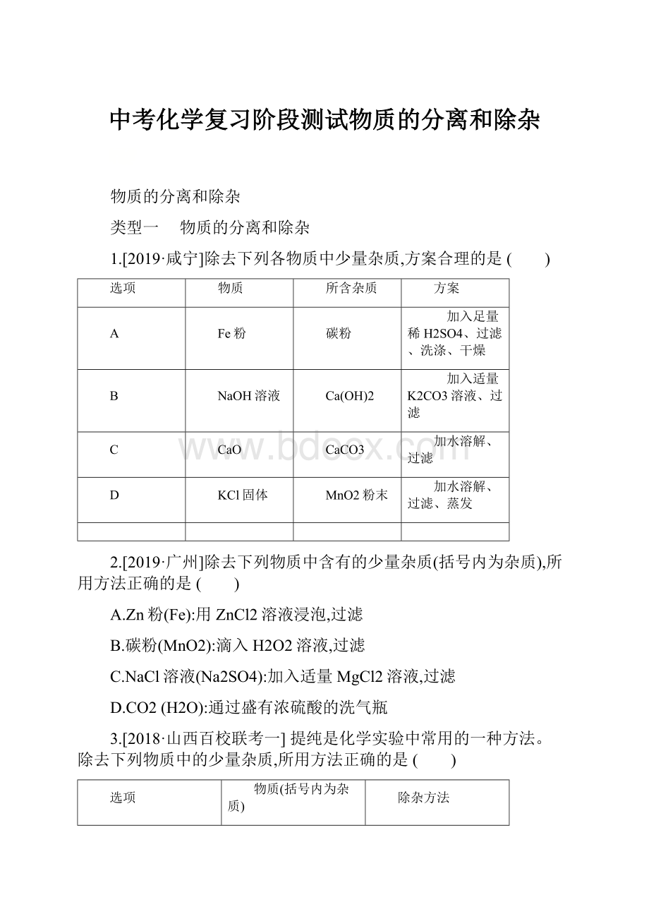 中考化学复习阶段测试物质的分离和除杂.docx_第1页