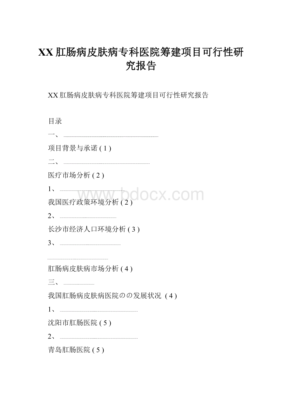 XX肛肠病皮肤病专科医院筹建项目可行性研究报告.docx_第1页