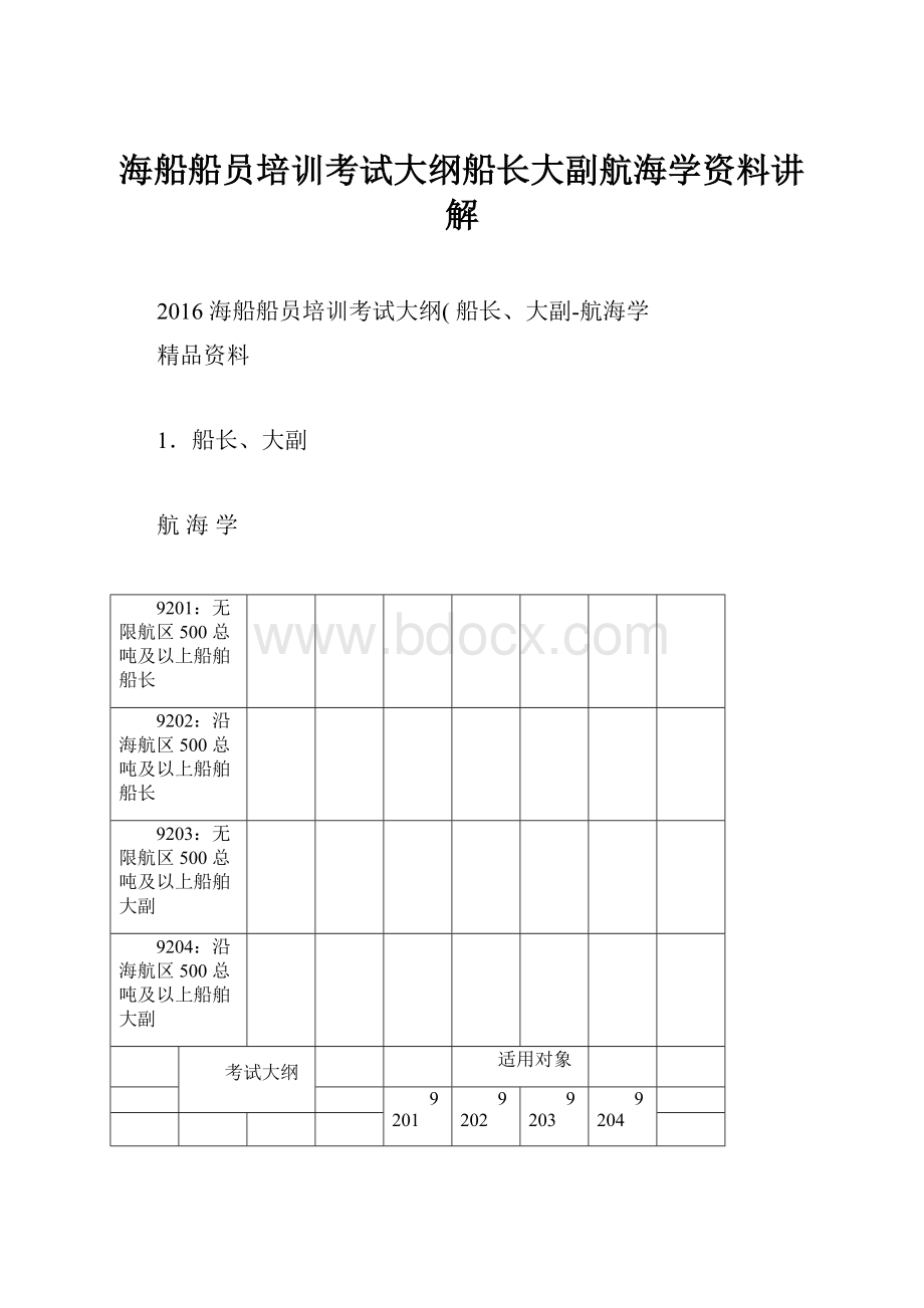 海船船员培训考试大纲船长大副航海学资料讲解.docx_第1页