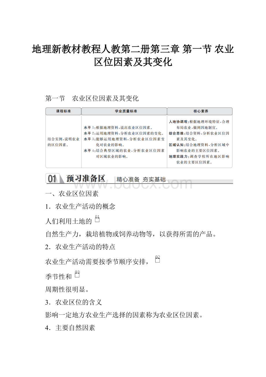 地理新教材教程人教第二册第三章第一节 农业区位因素及其变化.docx