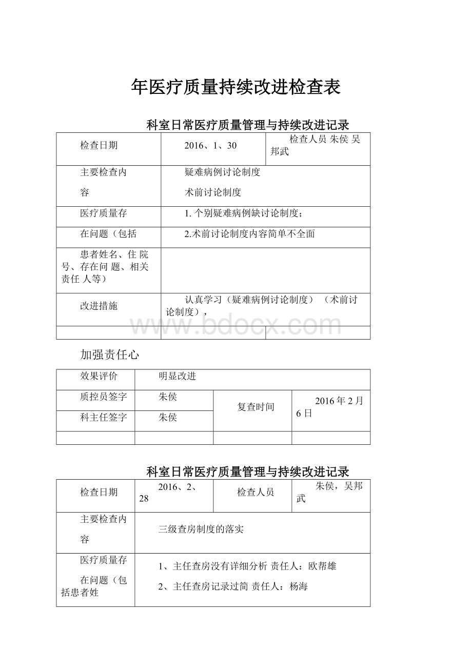 年医疗质量持续改进检查表.docx_第1页