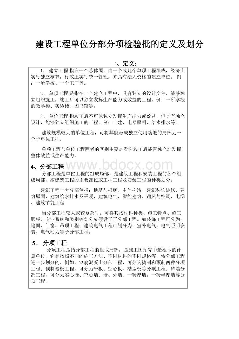 建设工程单位分部分项检验批的定义及划分.docx