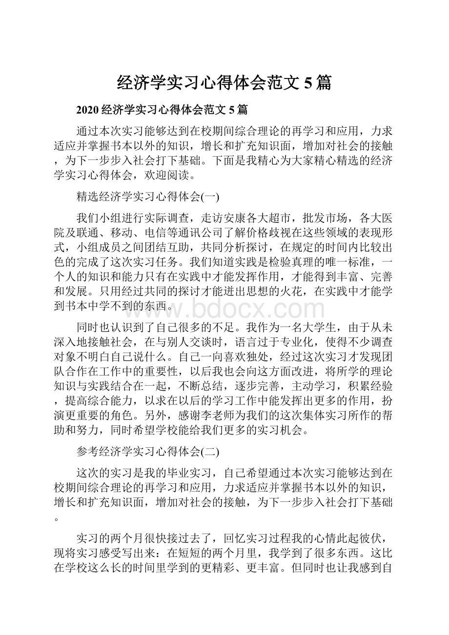 经济学实习心得体会范文5篇.docx