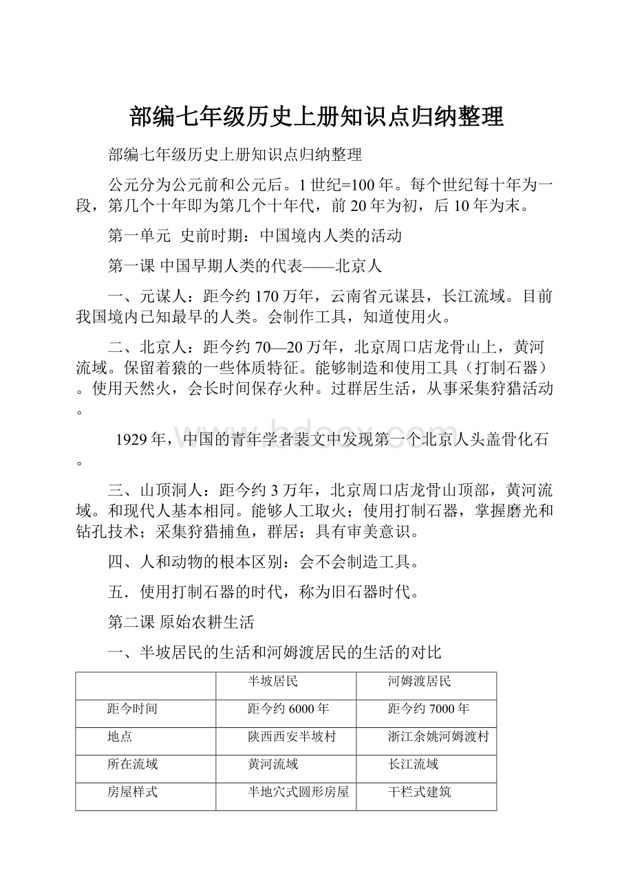 部编七年级历史上册知识点归纳整理.docx