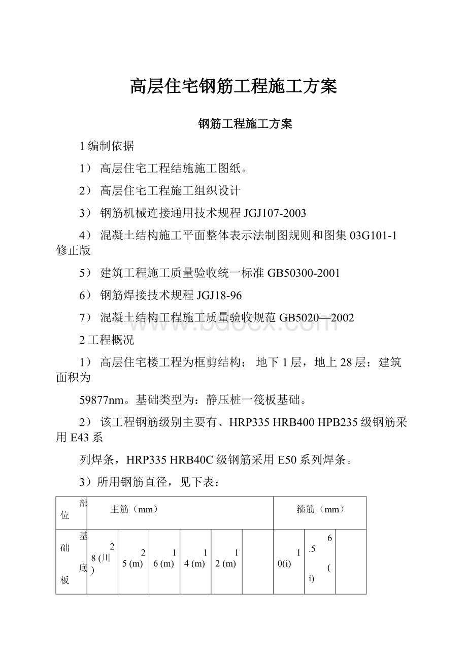 高层住宅钢筋工程施工方案.docx_第1页