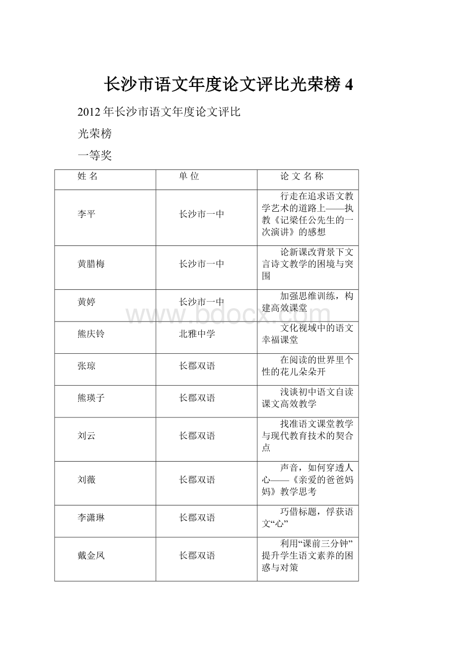 长沙市语文年度论文评比光荣榜4.docx_第1页