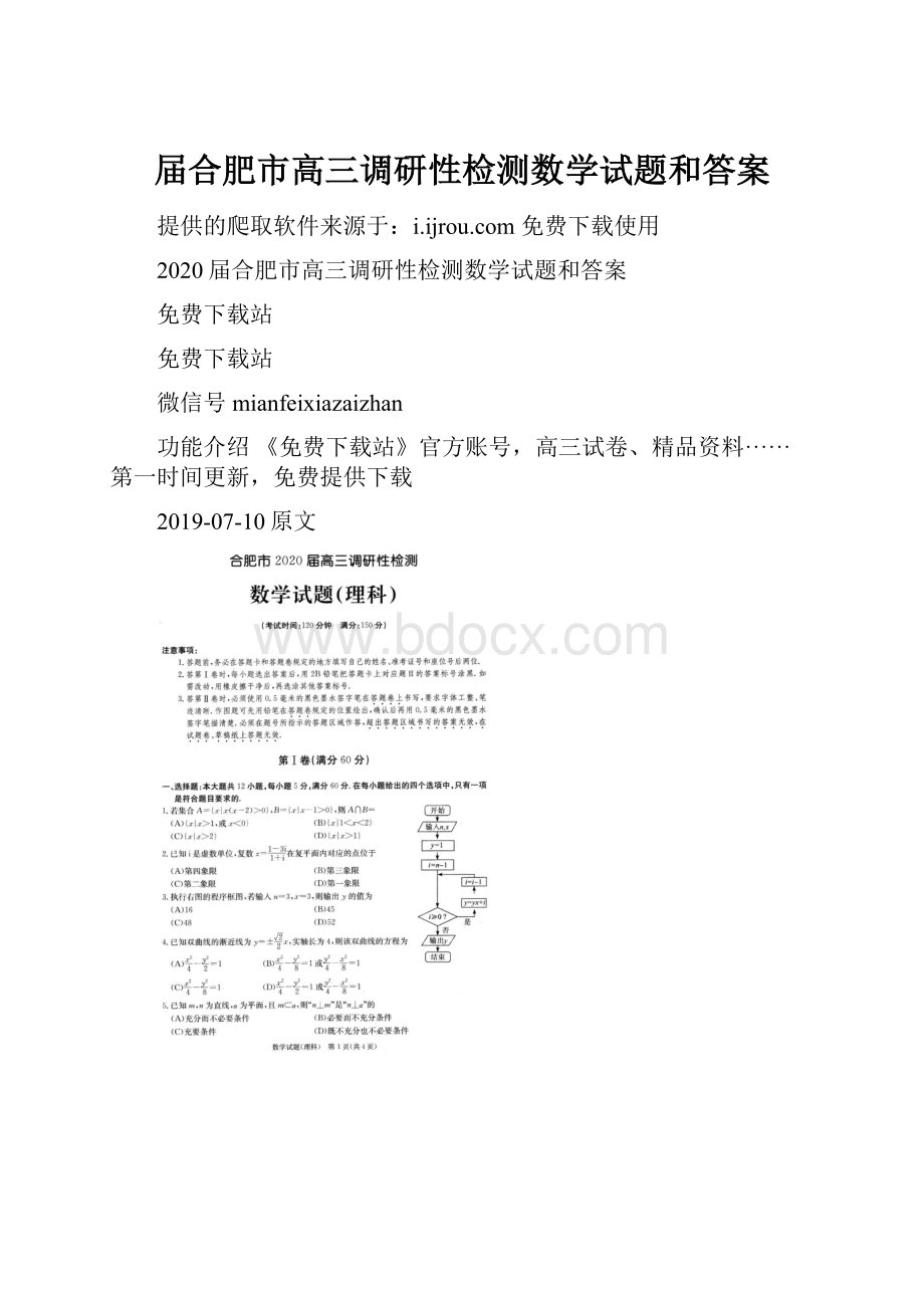 届合肥市高三调研性检测数学试题和答案.docx_第1页