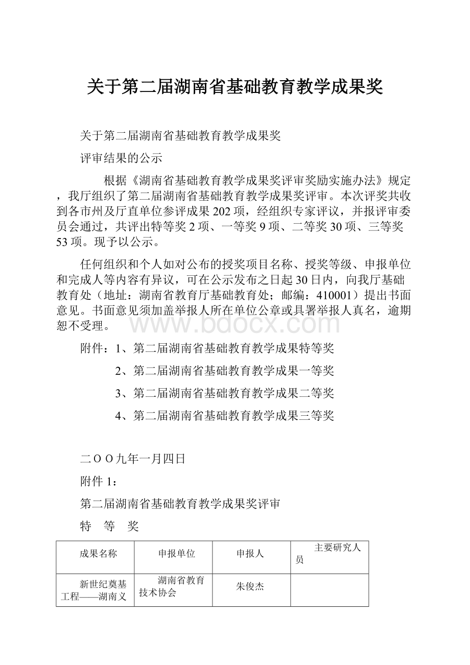 关于第二届湖南省基础教育教学成果奖.docx