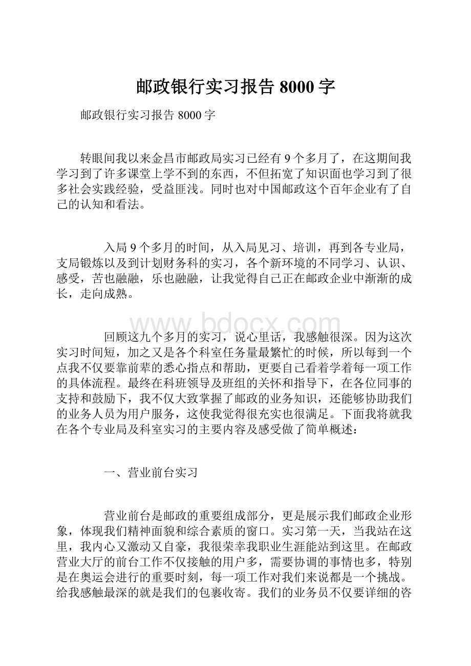 邮政银行实习报告8000字.docx