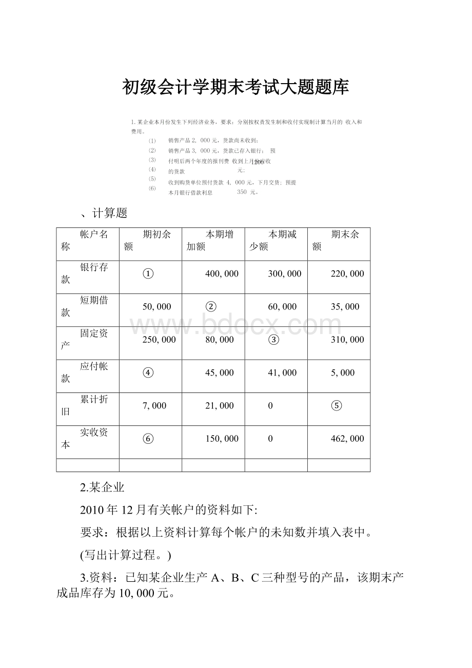 初级会计学期末考试大题题库.docx_第1页