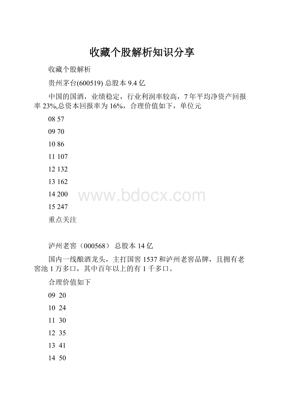 收藏个股解析知识分享.docx