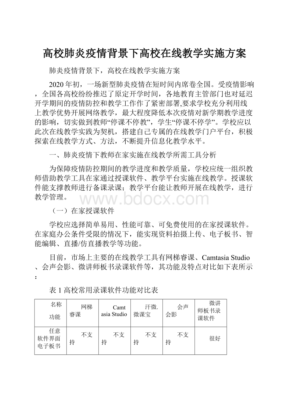 高校肺炎疫情背景下高校在线教学实施方案.docx_第1页