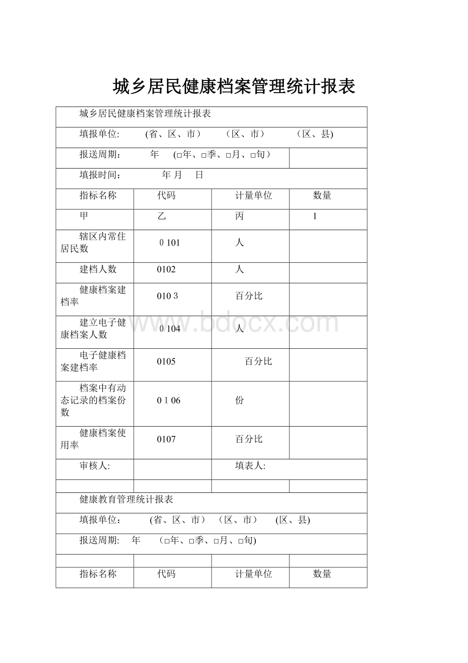 城乡居民健康档案管理统计报表.docx_第1页