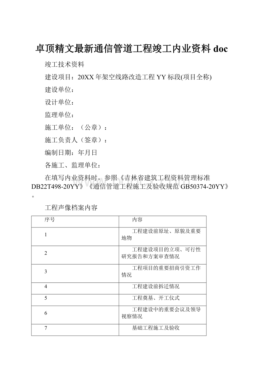 卓顶精文最新通信管道工程竣工内业资料doc.docx_第1页