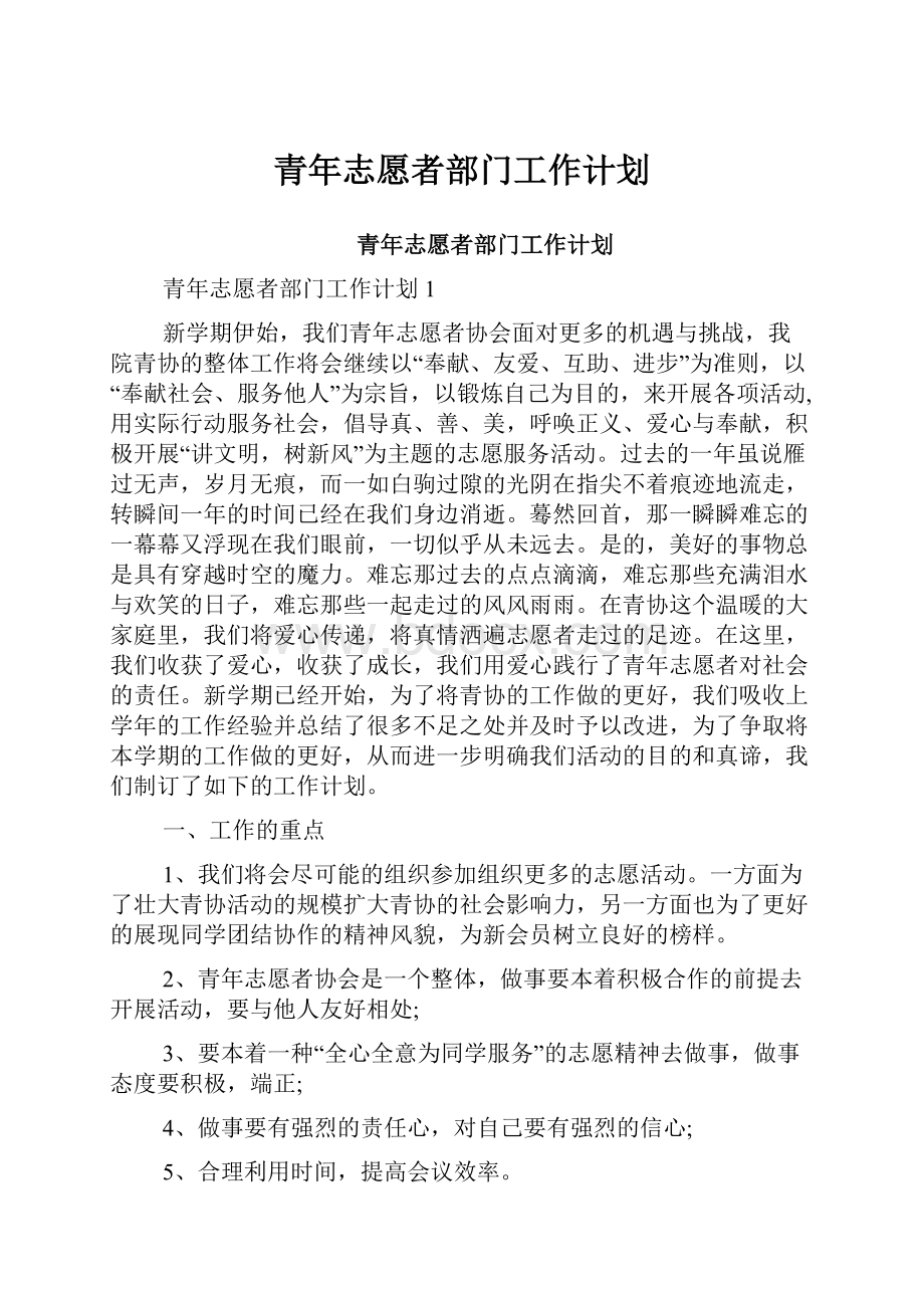 青年志愿者部门工作计划.docx