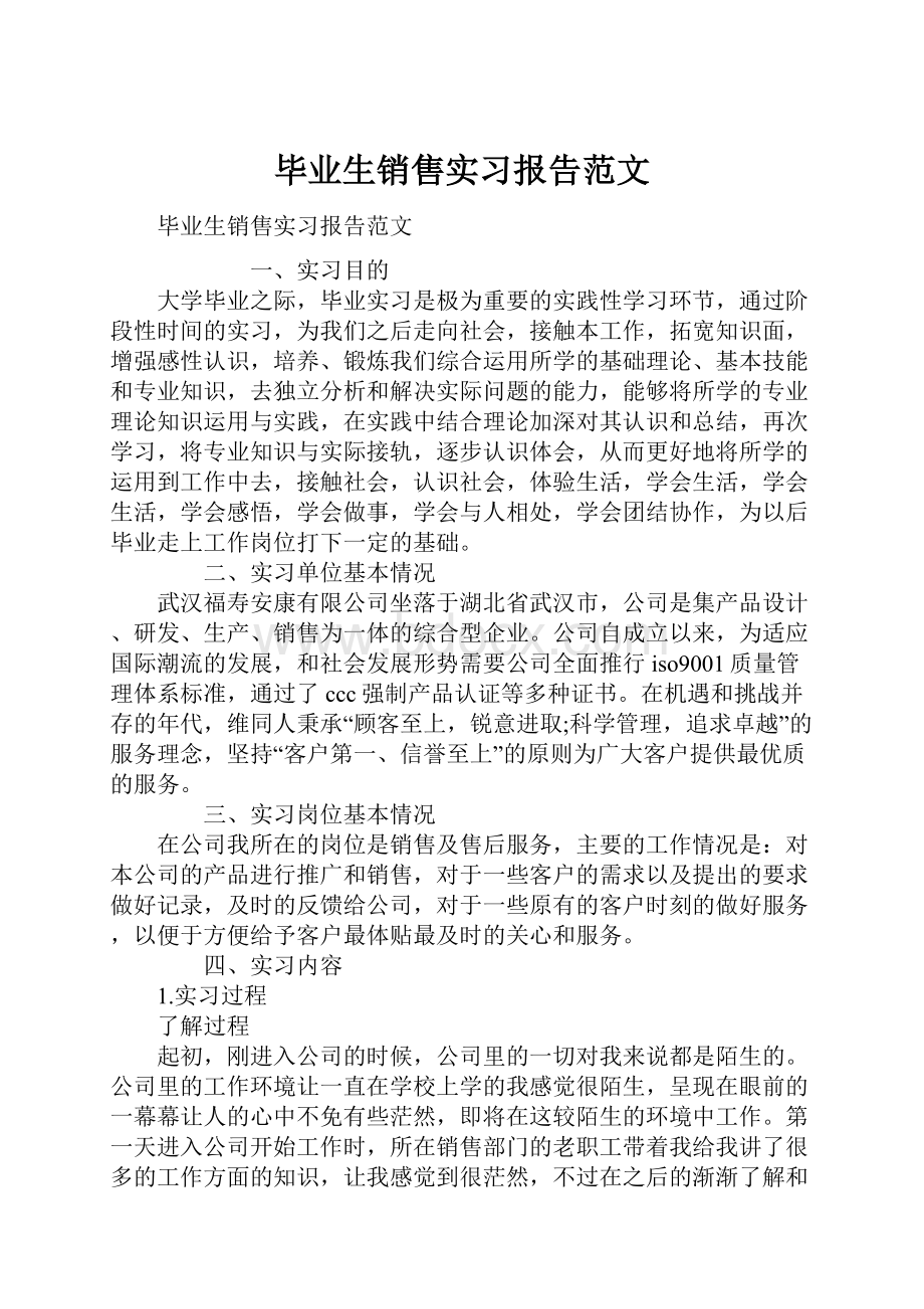 毕业生销售实习报告范文.docx_第1页