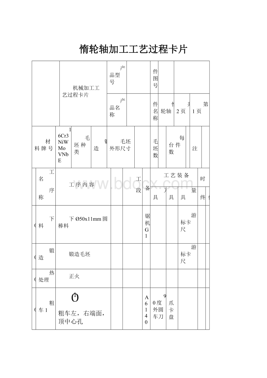 惰轮轴加工工艺过程卡片.docx_第1页