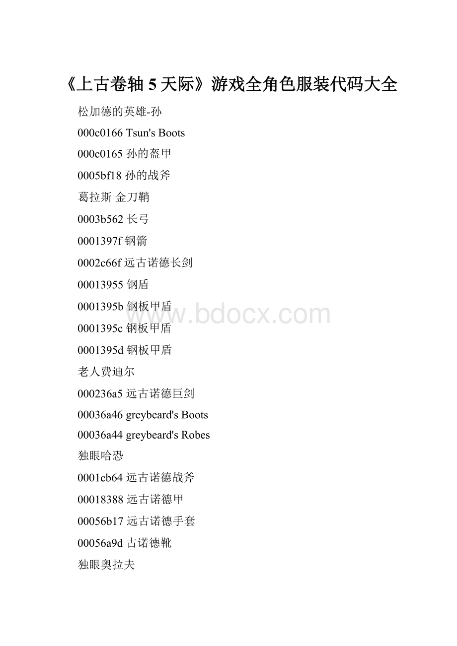 《上古卷轴5天际》游戏全角色服装代码大全.docx_第1页