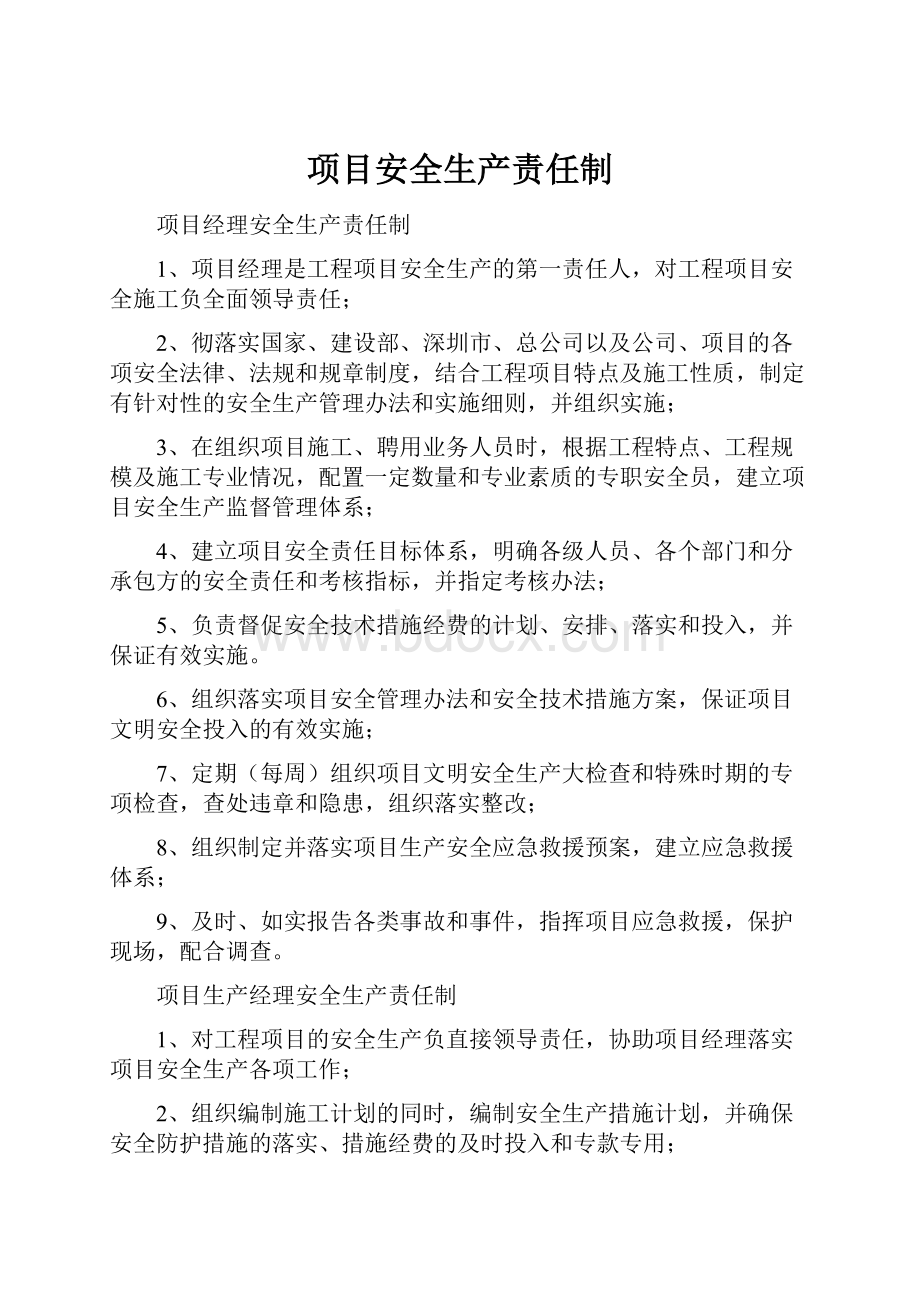 项目安全生产责任制.docx_第1页