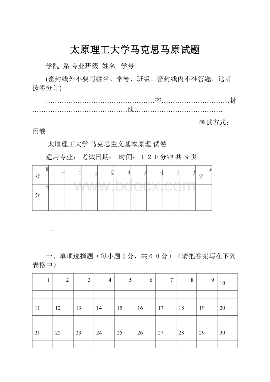 太原理工大学马克思马原试题.docx_第1页