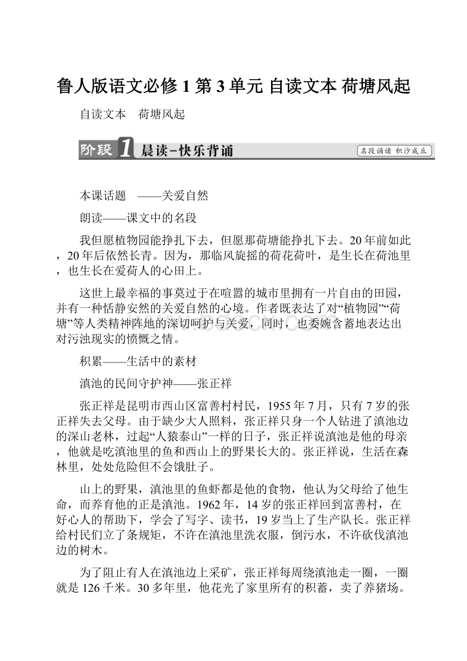 鲁人版语文必修1 第3单元 自读文本 荷塘风起.docx