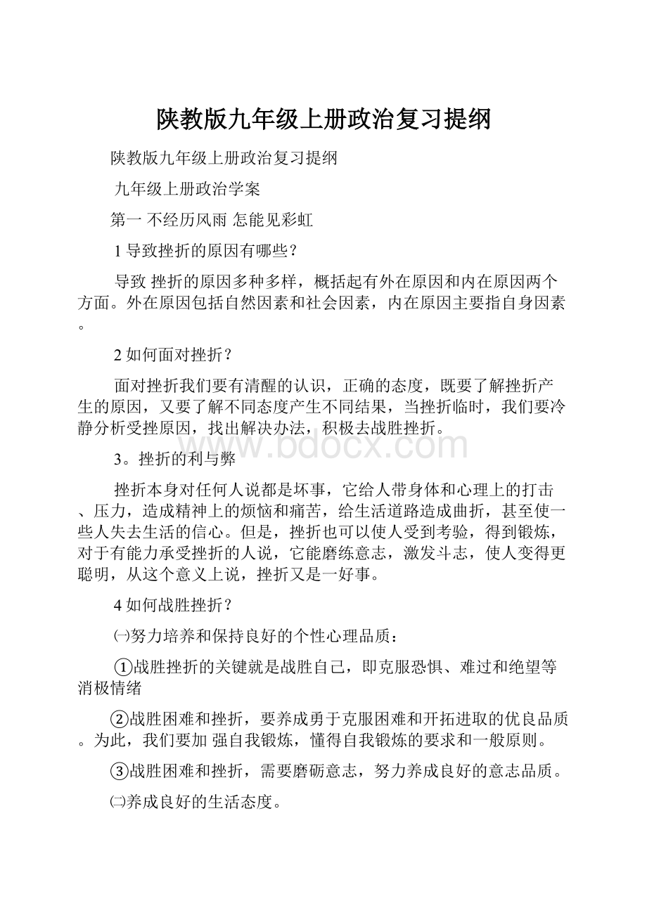 陕教版九年级上册政治复习提纲.docx_第1页