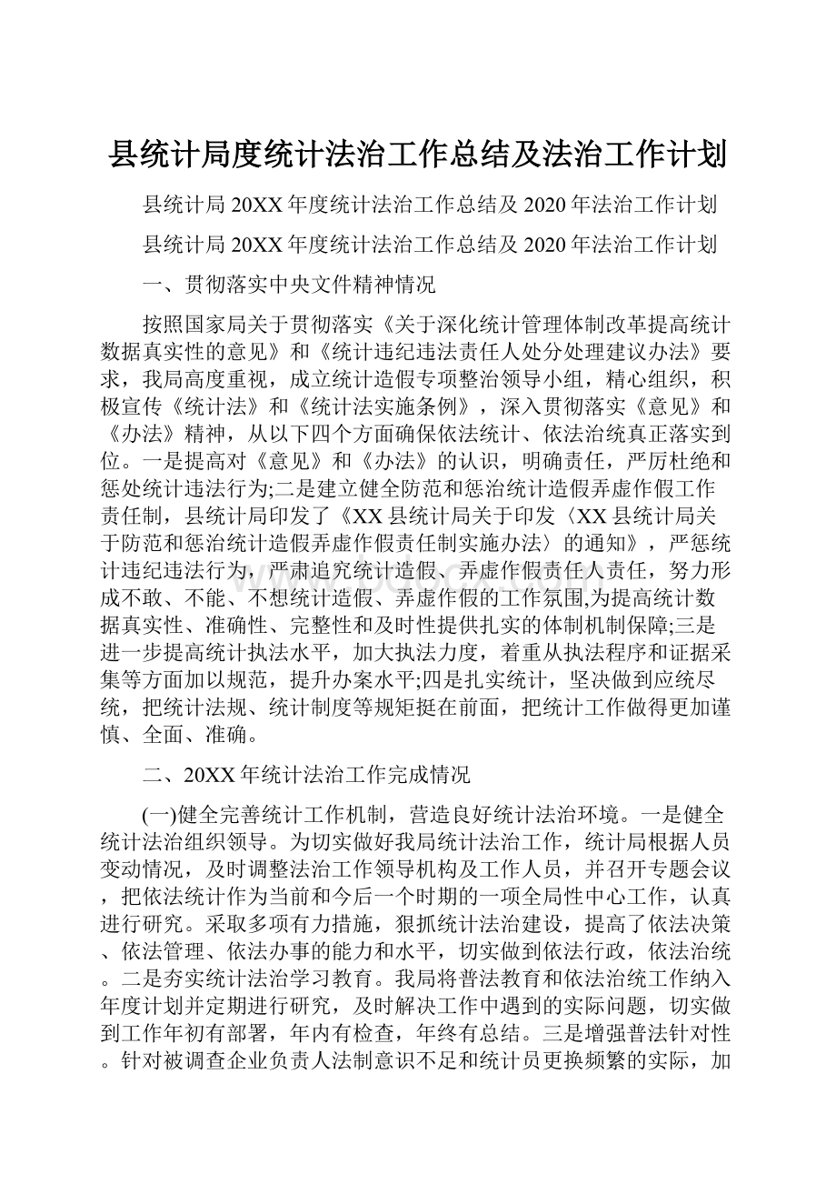 县统计局度统计法治工作总结及法治工作计划.docx_第1页