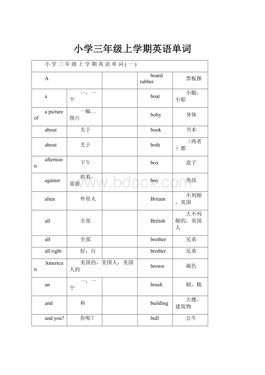 小学三年级上学期英语单词.docx_第1页