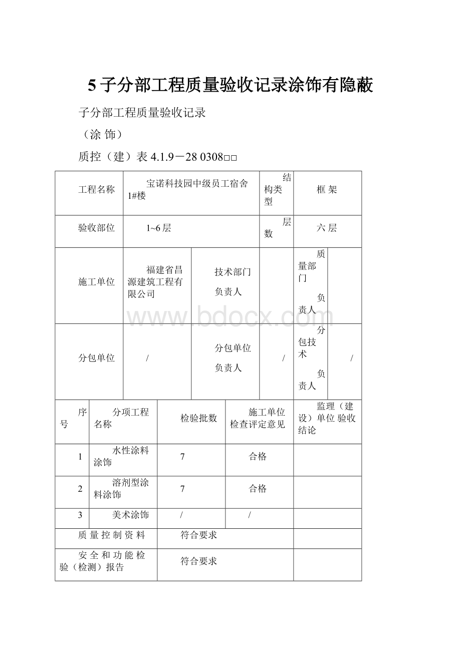 5子分部工程质量验收记录涂饰有隐蔽.docx