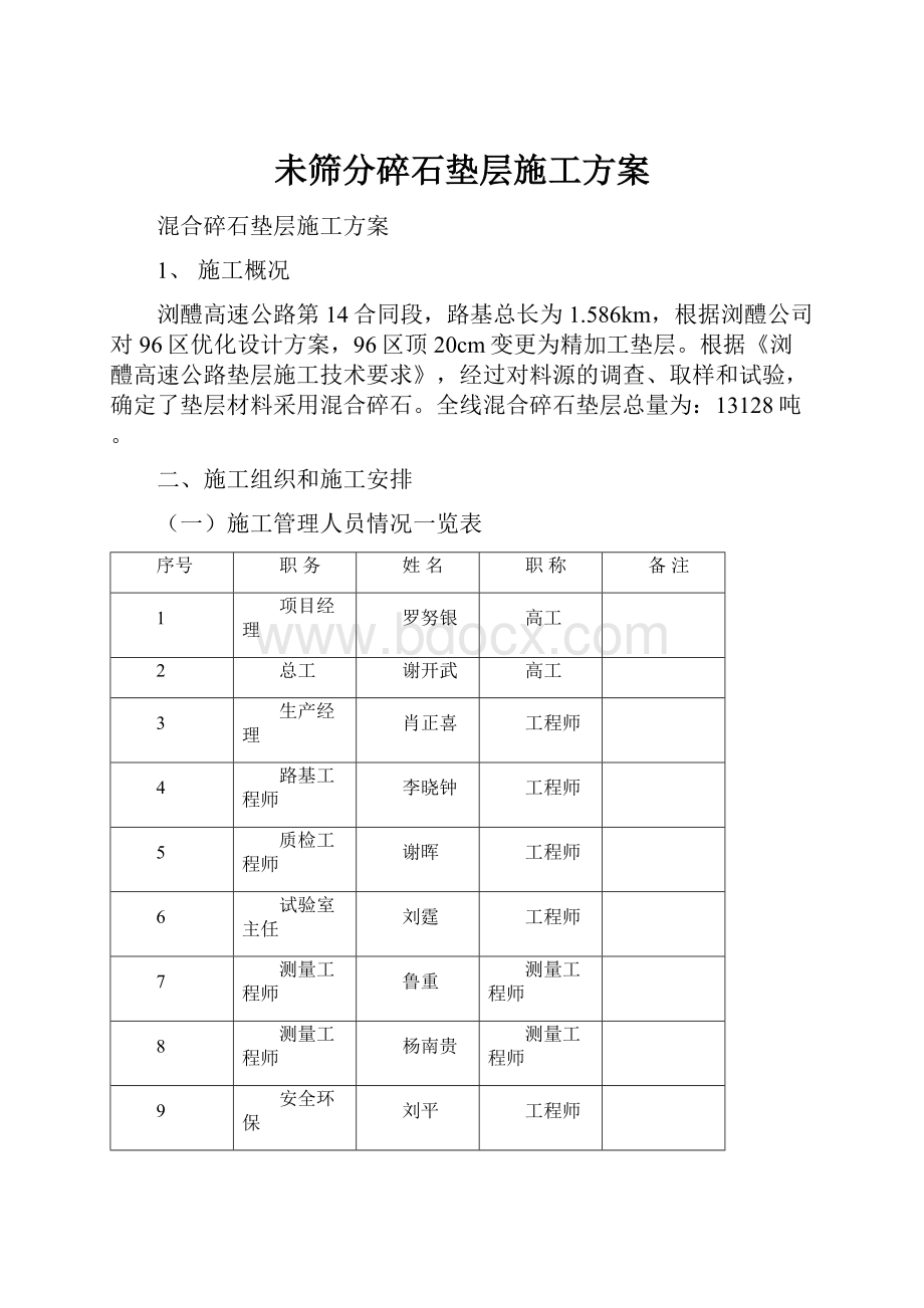 未筛分碎石垫层施工方案.docx_第1页