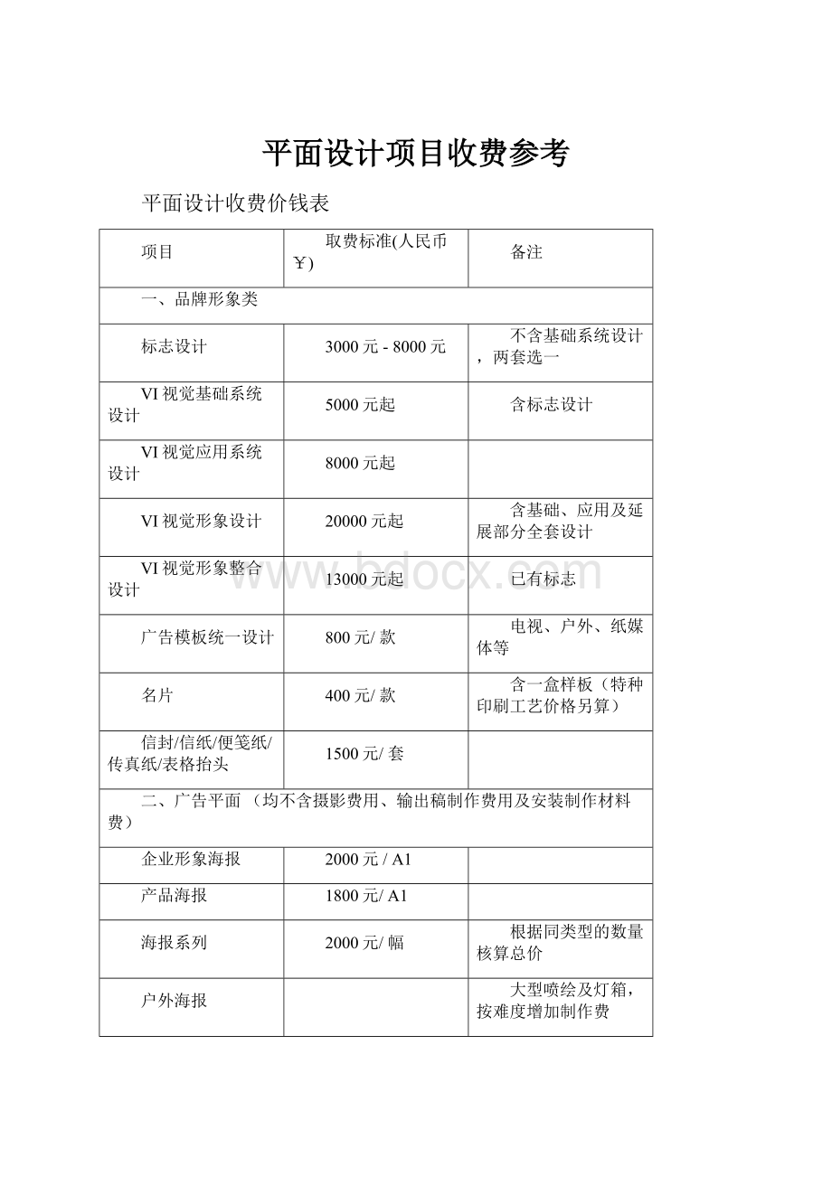 平面设计项目收费参考.docx