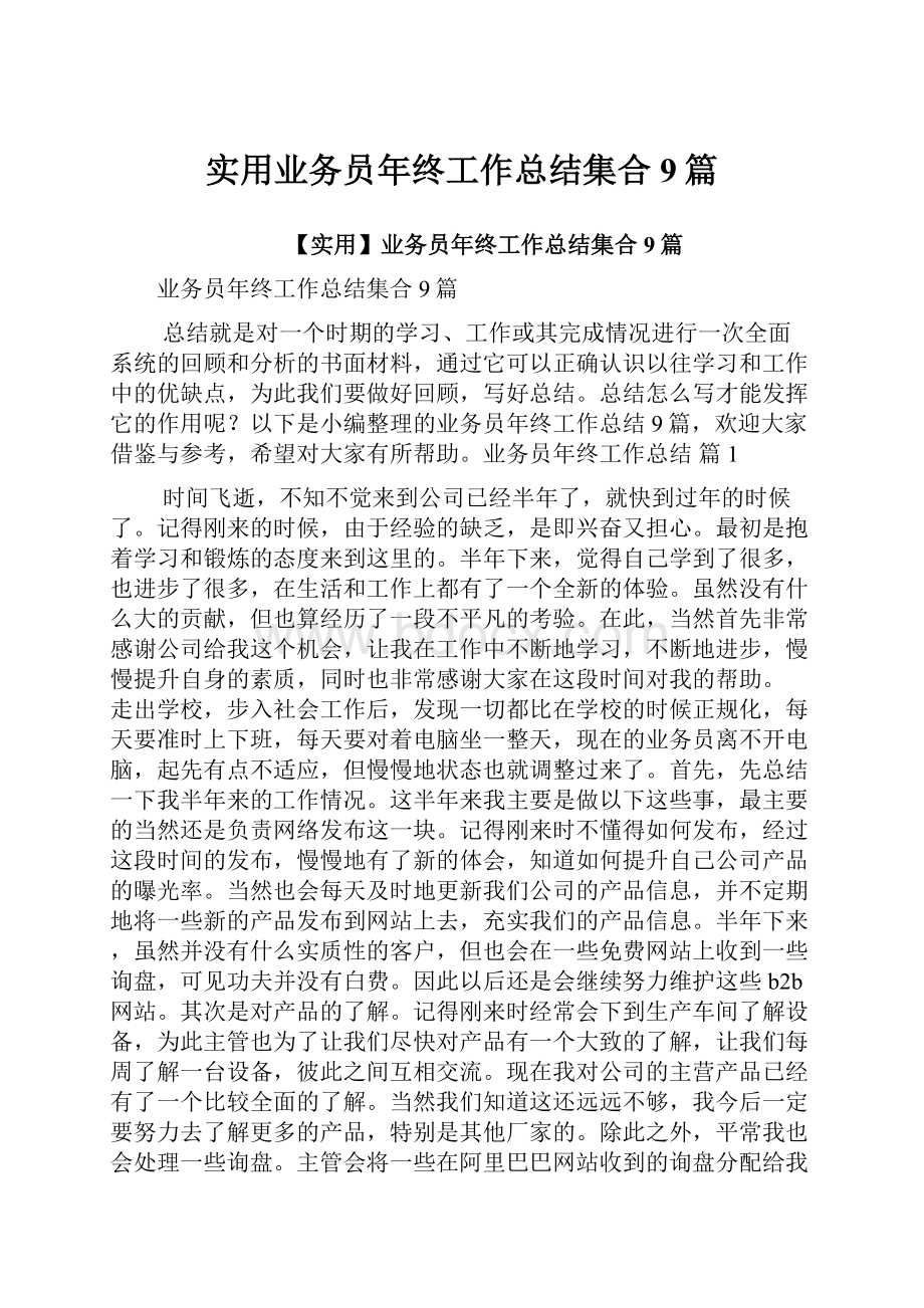 实用业务员年终工作总结集合9篇.docx_第1页