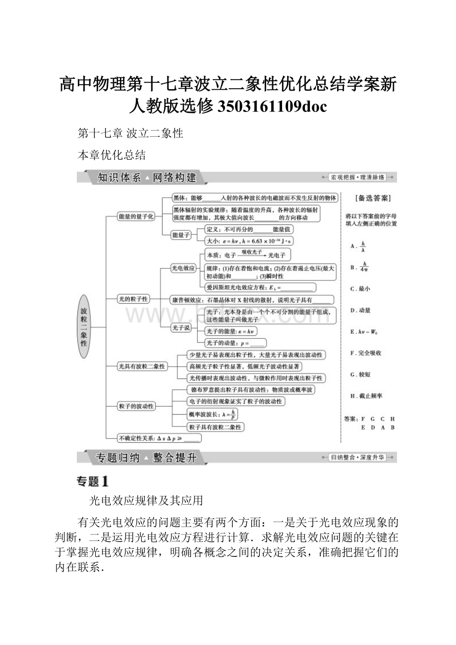 高中物理第十七章波立二象性优化总结学案新人教版选修3503161109doc.docx