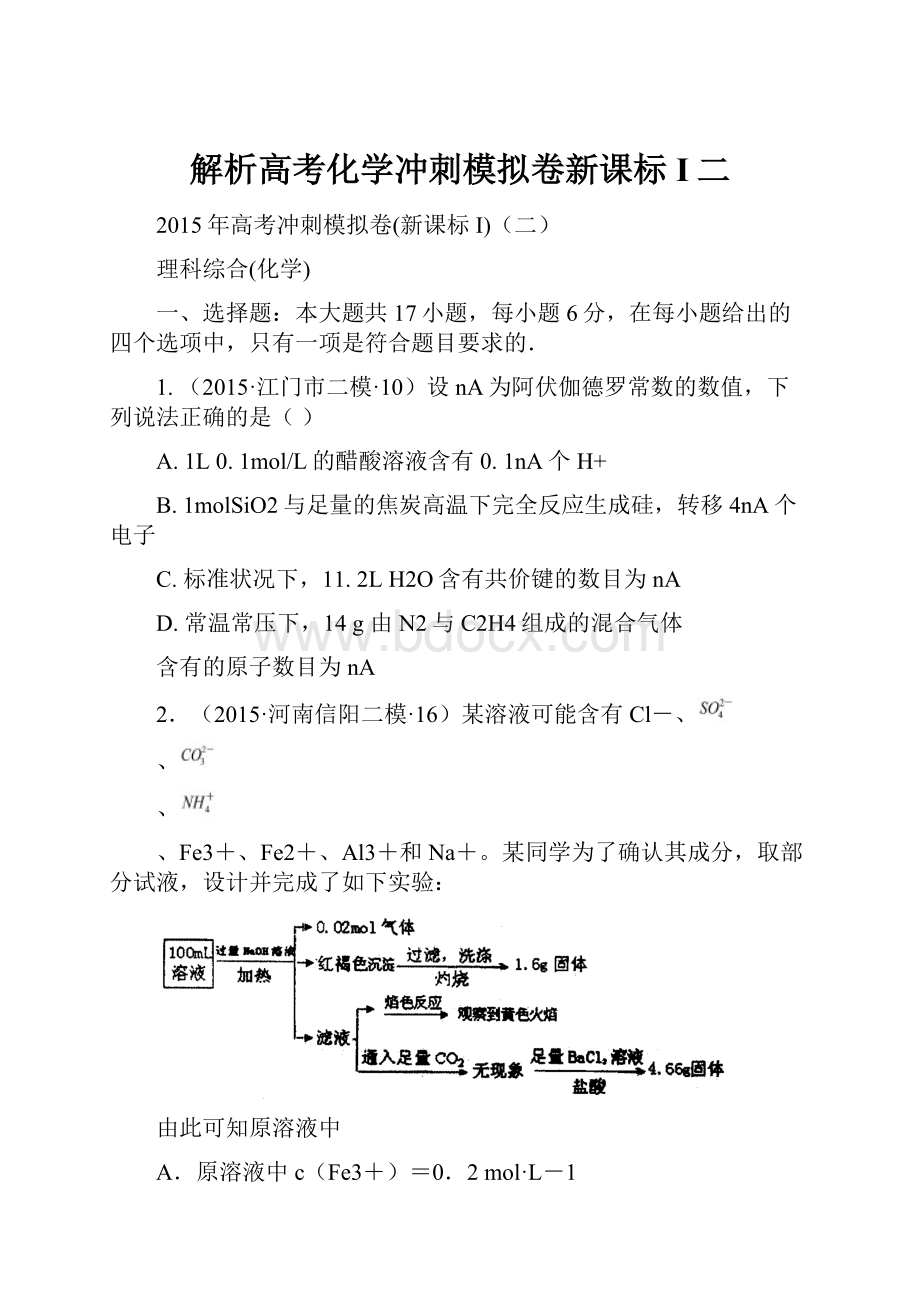 解析高考化学冲刺模拟卷新课标I二.docx