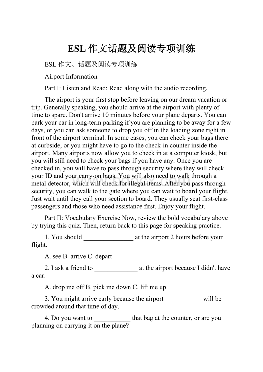 ESL作文话题及阅读专项训练.docx_第1页