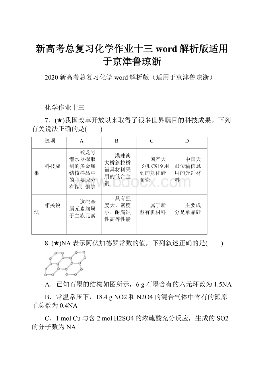 新高考总复习化学作业十三word解析版适用于京津鲁琼浙.docx_第1页