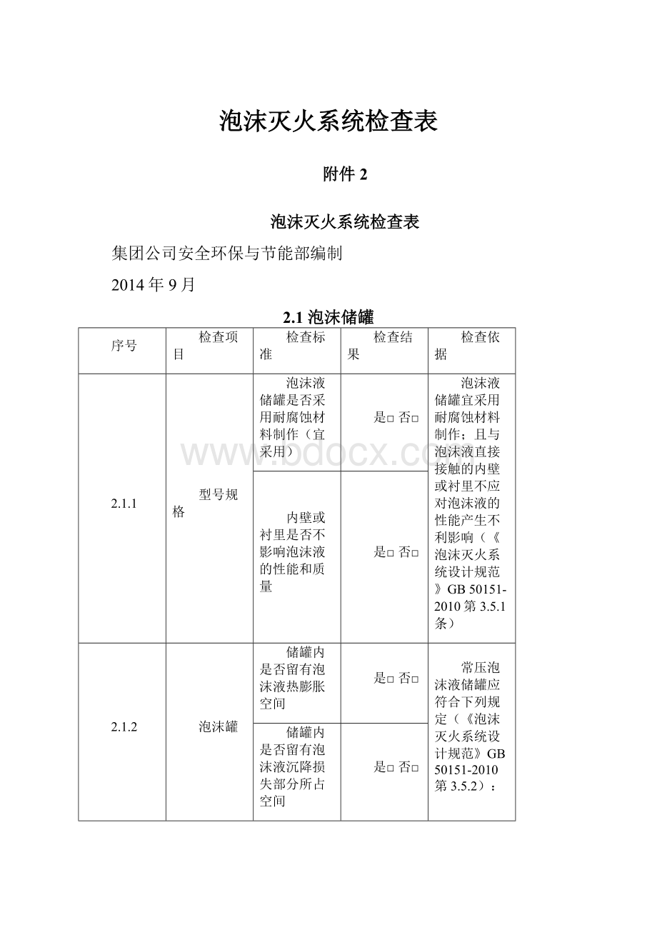 泡沫灭火系统检查表.docx_第1页