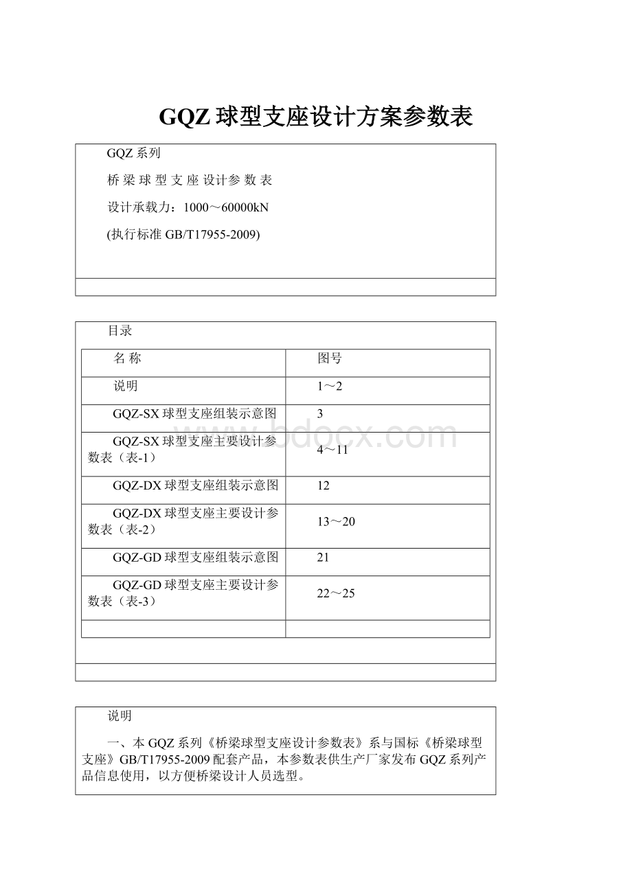 GQZ球型支座设计方案参数表.docx_第1页