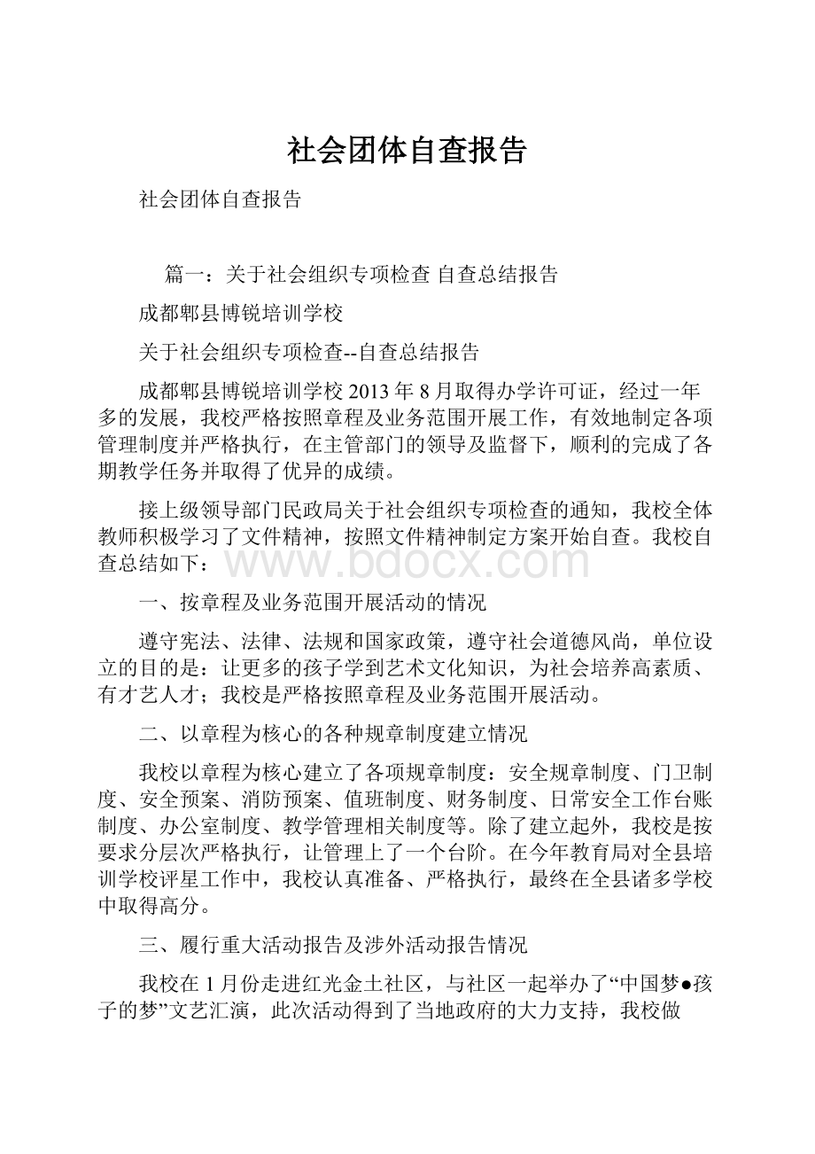 社会团体自查报告.docx_第1页