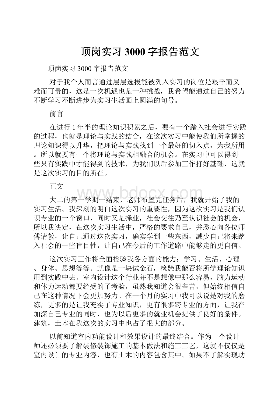 顶岗实习3000字报告范文.docx