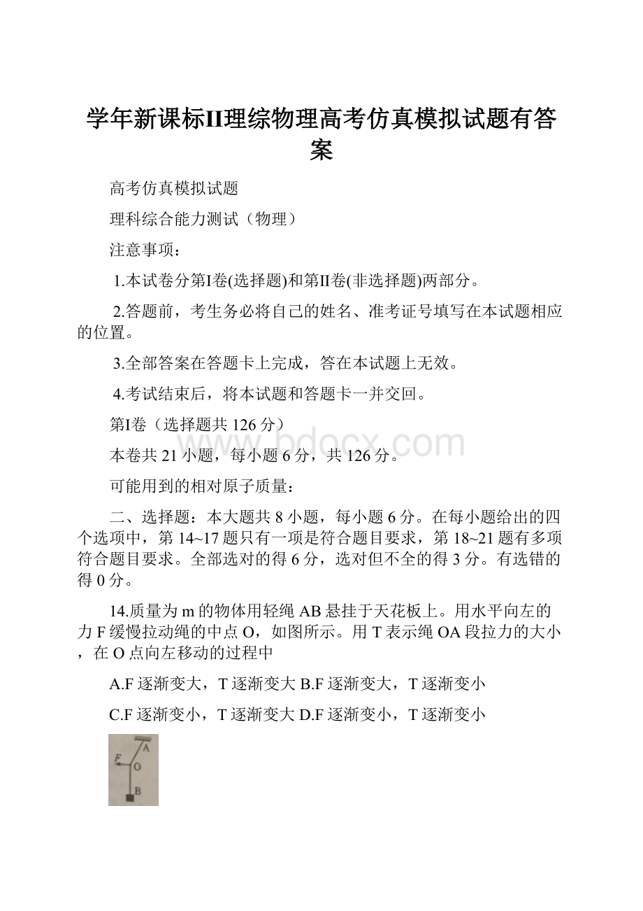 学年新课标Ⅱ理综物理高考仿真模拟试题有答案.docx_第1页