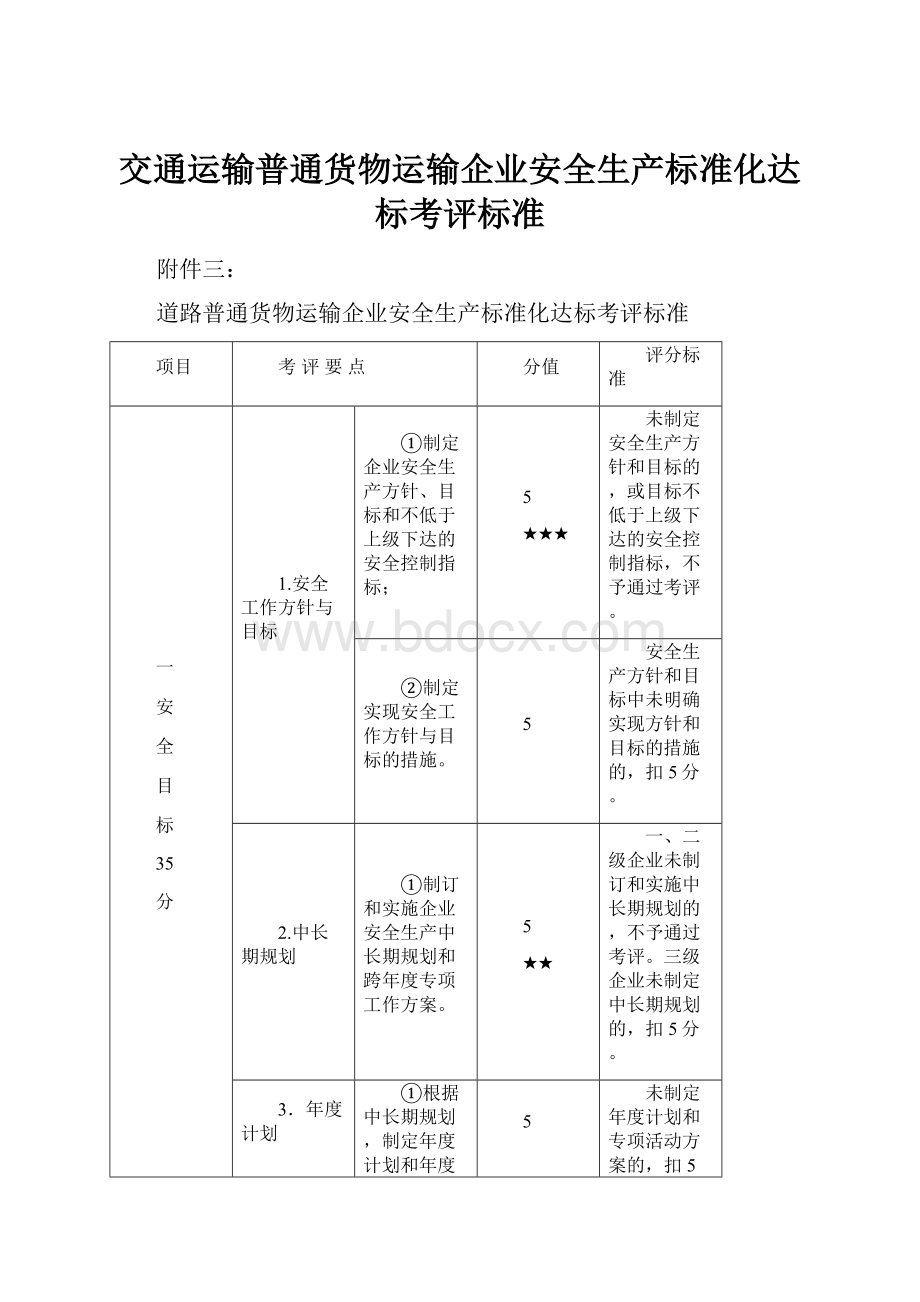 交通运输普通货物运输企业安全生产标准化达标考评标准.docx_第1页