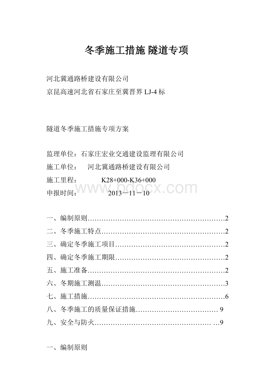 冬季施工措施 隧道专项.docx