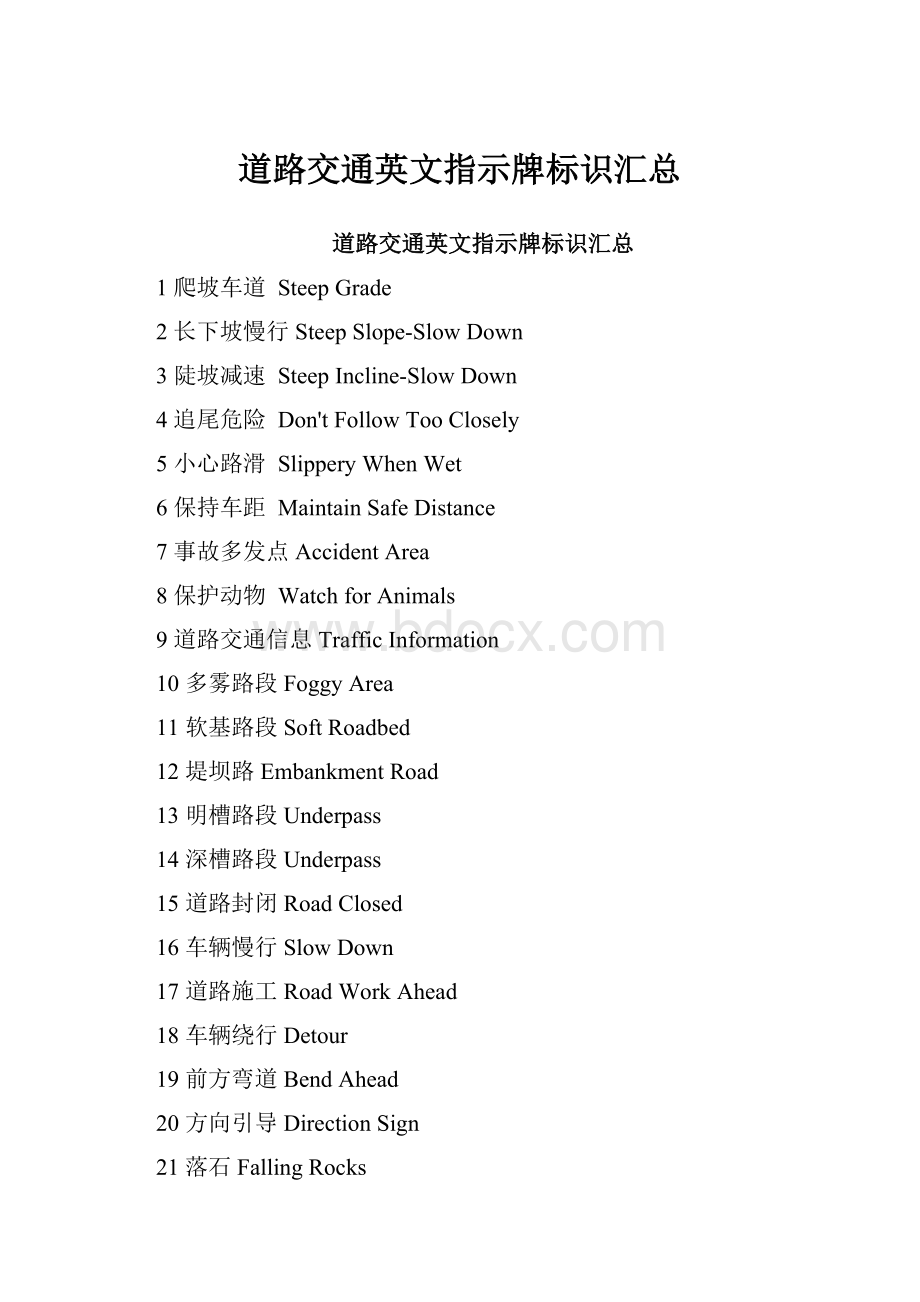 道路交通英文指示牌标识汇总.docx_第1页