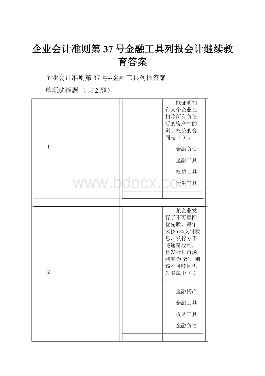 企业会计准则第37号金融工具列报会计继续教育答案.docx_第1页