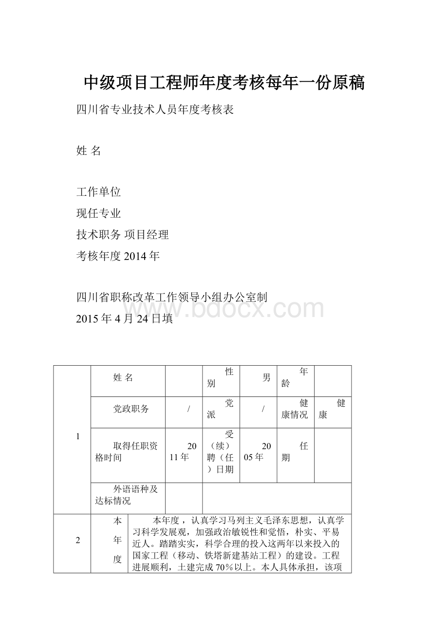 中级项目工程师年度考核每年一份原稿.docx